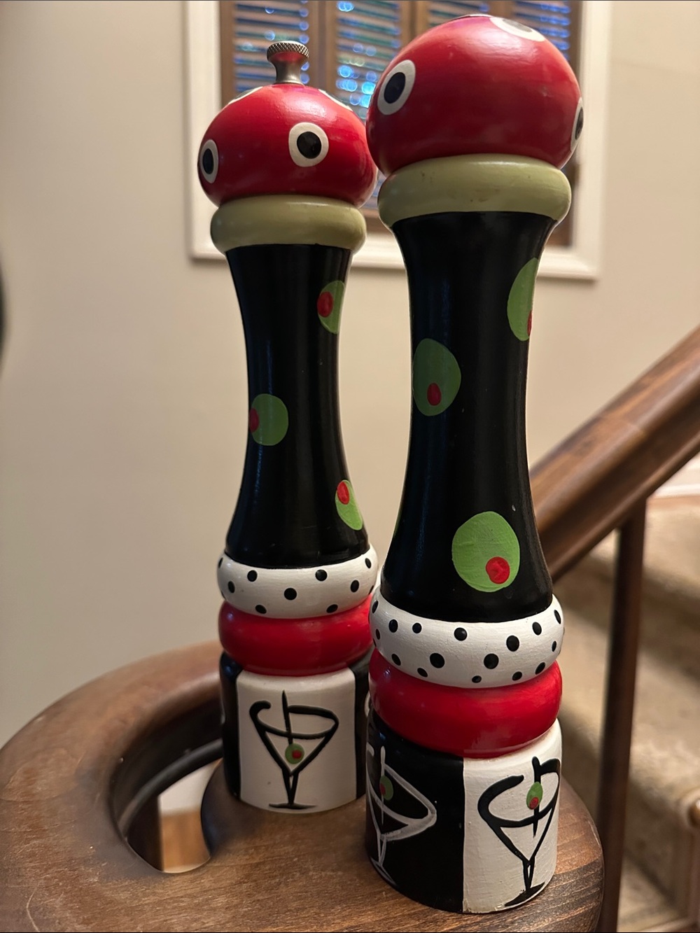 Jessie Mac Hand-Painted Black and Red Martini Salt and Pepper Mill Set